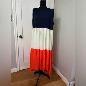 Colorblock Maxi Dress - Navy, Cream, and Orange